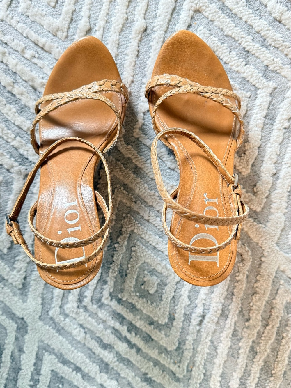 Dior Braided-Strap Tan Leather Sandals